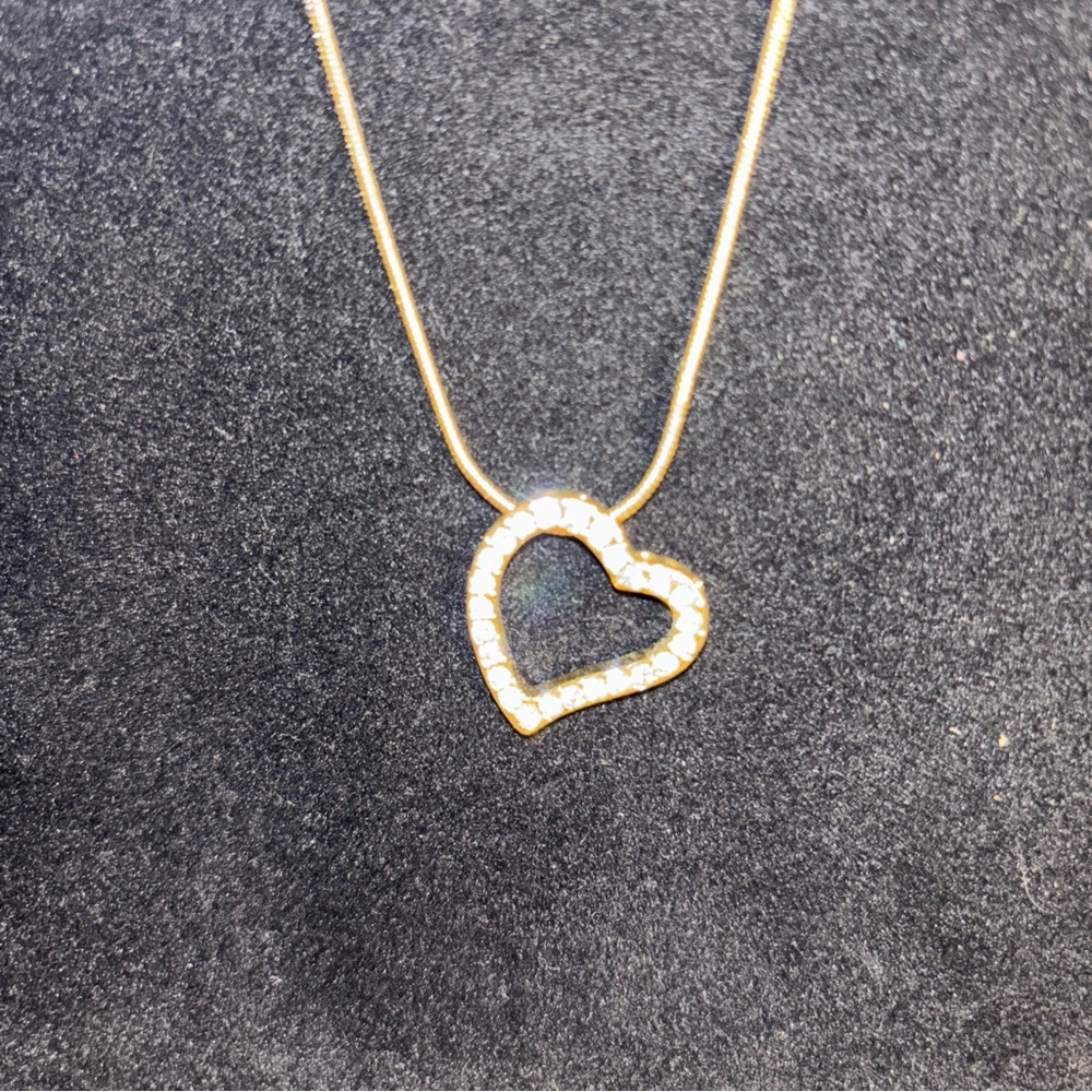 Gold Heart Pendant Necklace with Crystals